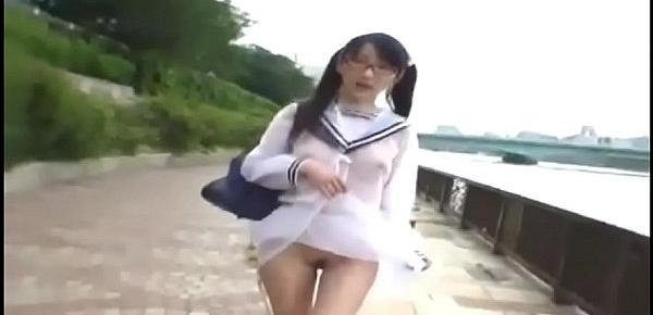  School girl exposed and fucked outdoors surprise creampie